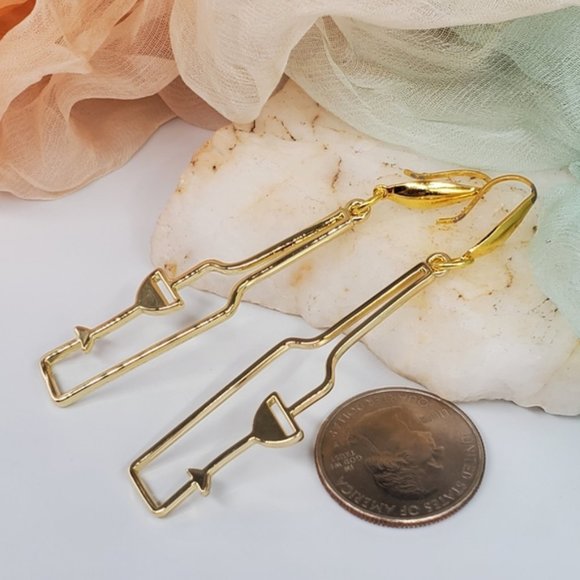 Hypoallergenic Jewelry Wine Glass Bottle 🍼 😋 Gold Earrings Wine Lover - Picture 4 of 6